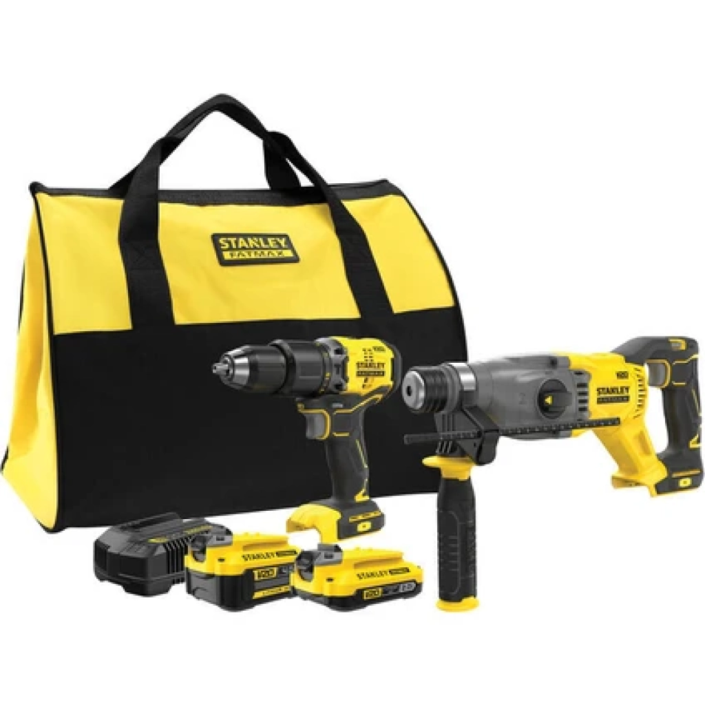 Stanley Kömürsüz 2'li Set 18V Stanley® Fatmax® V20, Darbeli Matkap +  Sds+ Darbeli Çekiç, 1X4AH, 1X2AH Akü, Şarj Cihazı ve Soft Çanta