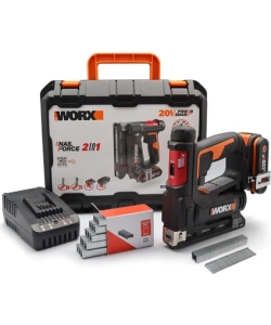 Worx WX843 20VOLT/2.0AH. Li-Ion Şarjlı Profesyonel 6-14MM Zımba ve 15MM Çivi Çakma + 3500 Adet Yedek Zımba ve Çivi