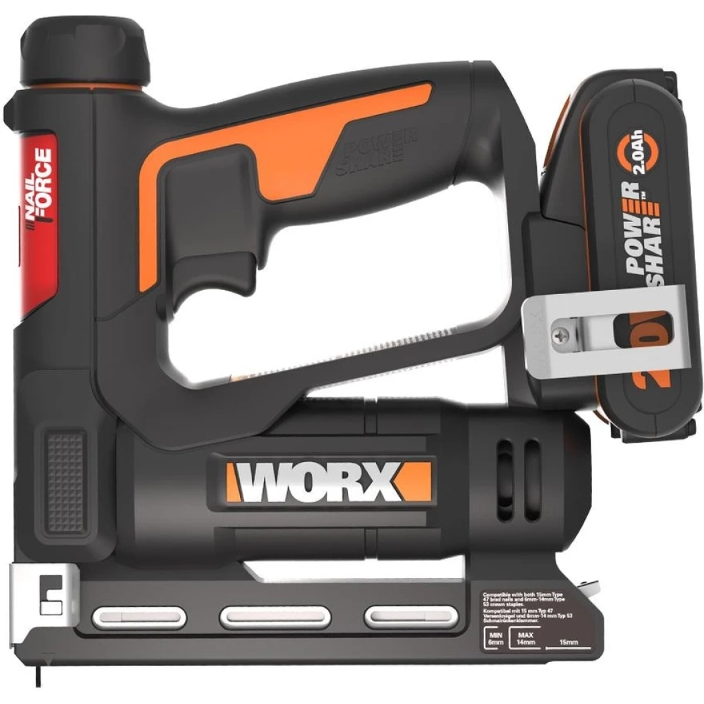 Worx WX843 20VOLT/2.0AH. Li-Ion Şarjlı Profesyonel 6-14MM Zımba ve 15MM Çivi Çakma + 3500 Adet Yedek Zımba ve Çivi