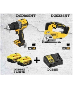 Dewalt DCD805NT Darbeli Vidalama ( 90 Nm ) +  DCS334NT Dekupaj Testere + 2x4 Ah Akü + 1 Adet Dolum Cihazı