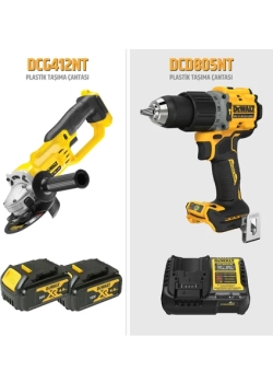 Dewalt DCD805NT 18V Darbeli Matkap + DCG412NT 18V Taşlama + 2 Akülü Ikili Set