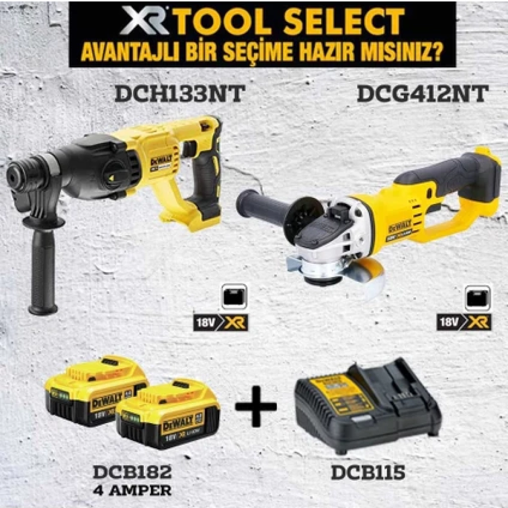 Dewalt DCG412NT ( 125MM )+DCH133NT ( 2.6 J )+2x4 Ah Akü+ 1 Adet Dolum Cihazı