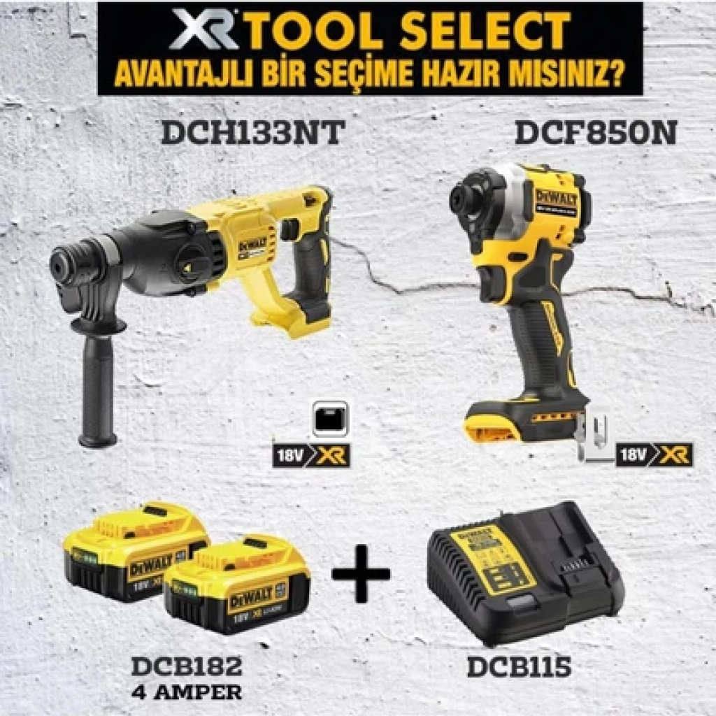 DCH133(2.6J)ŞARJLI Kırıcı +DCF850NT(205NM)TORK SIKMA+2X4AH Akü+1xdolum Cihazı