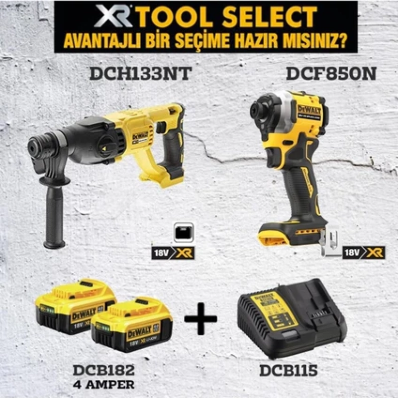 DCH133(2.6J)ŞARJLI Kırıcı +DCF850NT(205NM)TORK SIKMA+2X4AH Akü+1xdolum Cihazı