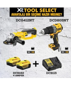 Dewalt DCD805NT Darbeli VIDALAMA+DCG412NT Avuç Içi Taşlama Makinası+2x 4AH Akü+Şarj Cihazı