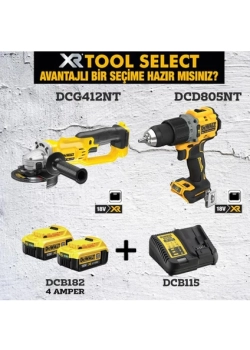 Dewalt DCD805NT Darbeli VIDALAMA+DCG412NT Avuç Içi Taşlama Makinası+2x 4AH Akü+Şarj Cihazı
