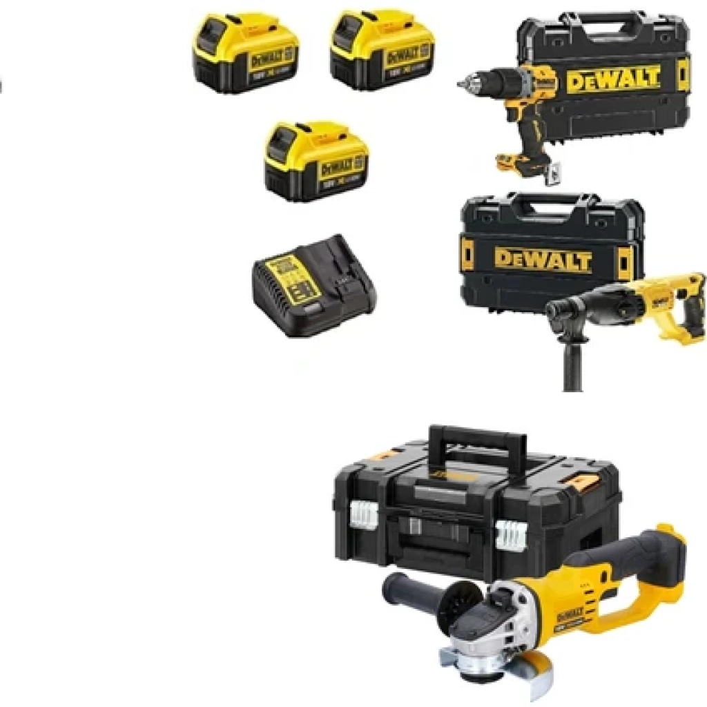 Dewalt DCD805NT Darbeli Vidalama ( 90 Nm )+DCH133NT Kırıcı Delici ( 2.6 J )+DCG412NT Taşlama (125 mm )+3X4AH Akü + 1 Adet Dolum Cihazı