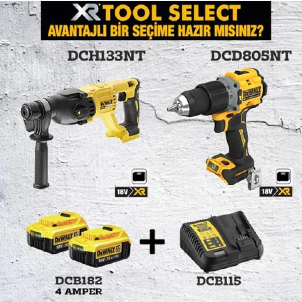 Dewalt DCD805NT 90NM Darbeli VIDALAMA+DCH133NT Kırıcı Delici 2.6J+2X4AH