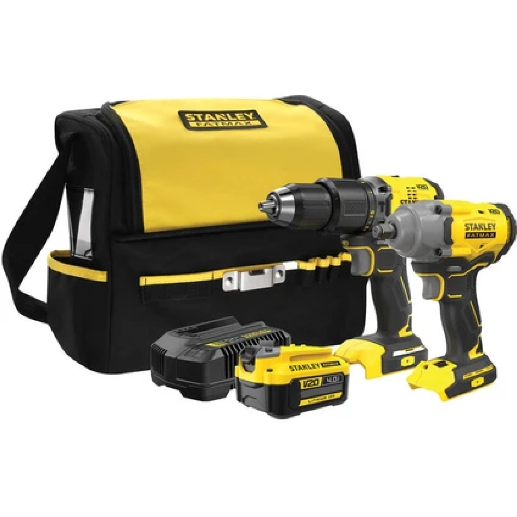 Stanley Kömürsüz 2'li Set 18V Stanley® Fatmax® V20, Darbeli Matkap, + Kömürsüz Somun Sıkma, 1X4AH Akü + Şarj Cihazı + Soft Çanta