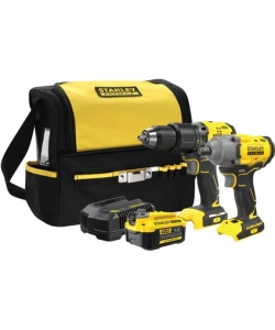 Stanley Kömürsüz 2'li Set 18V Stanley® Fatmax® V20, Darbeli Matkap, + Kömürsüz Somun Sıkma, 1X4AH Akü + Şarj Cihazı + Soft Çanta