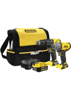 Stanley Kömürsüz 2'li Set 18V Stanley® Fatmax® V20, Darbeli Matkap, + Kömürsüz Somun Sıkma, 1X4AH Akü + Şarj Cihazı + Soft Çanta